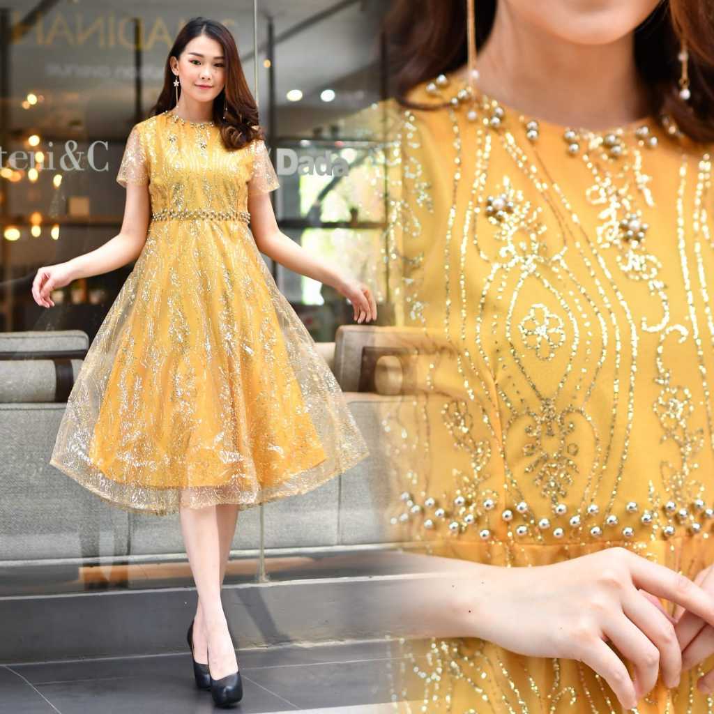 Dress Pesta Natalia Remaja Tile Bordir Mutiara Dress Natal Ala Korea Mewah Elegan Terbaru Modern