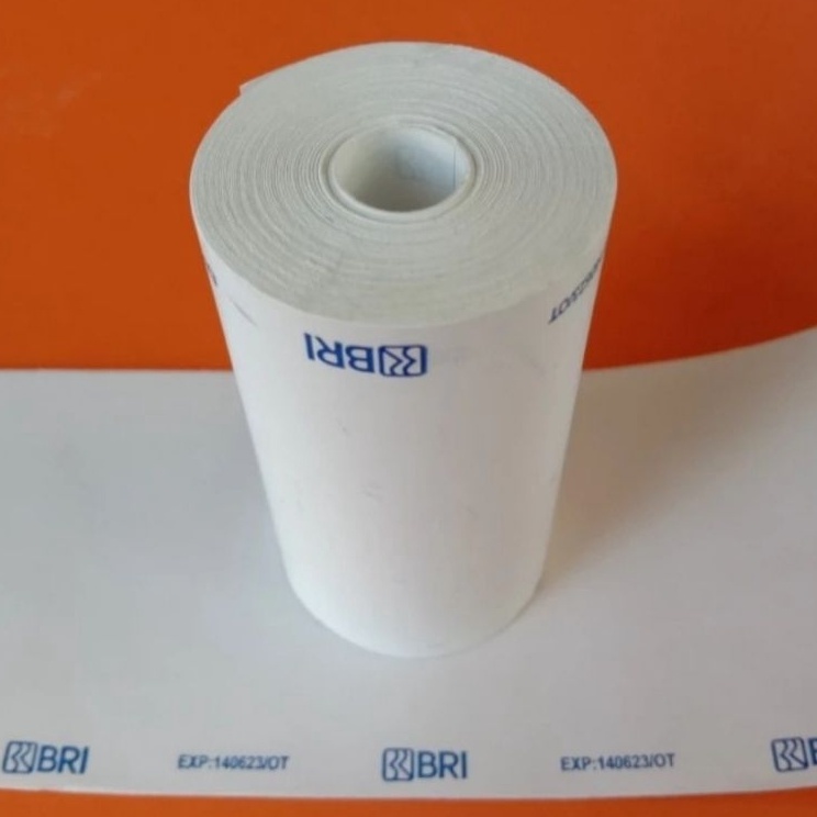

Kejutan Hemat Kertas kasir thermal logo BRI 5758x33mm full tanpa tulang paket 1 roll