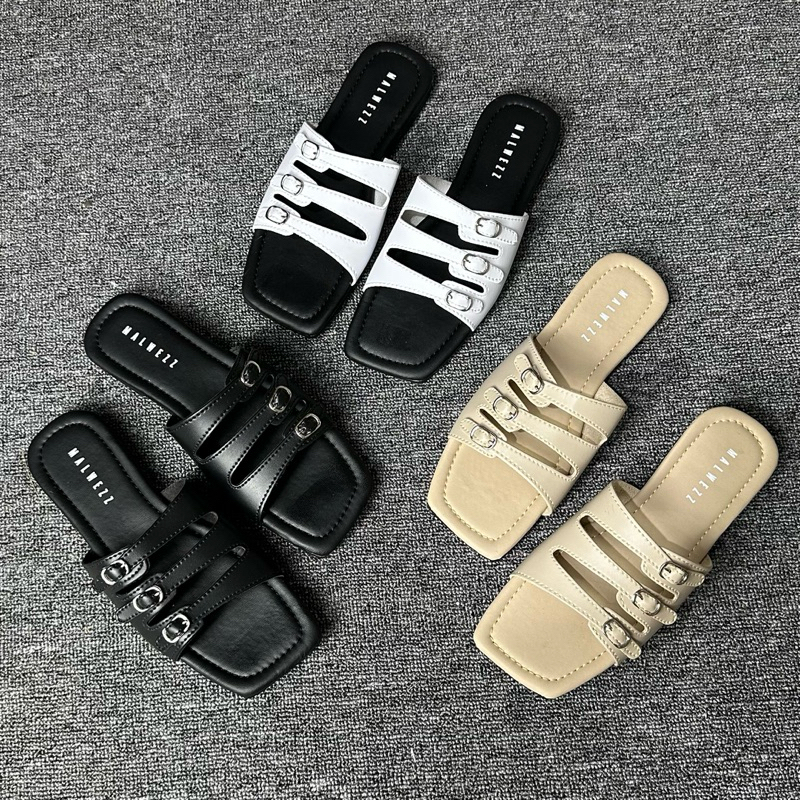 Sendal Slop Wanita Flat Gesper terbaru Sandal Perempuan Kekinian  Shoes Cewek Selop Karet antiselip 