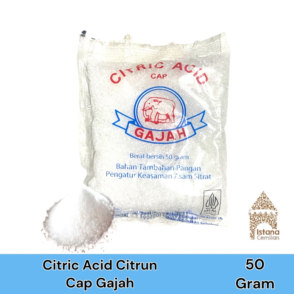 

Citric Acid Cap Gajah | Sitrun | Citrun 50 gram | Tambahan Pangan | Pembersih