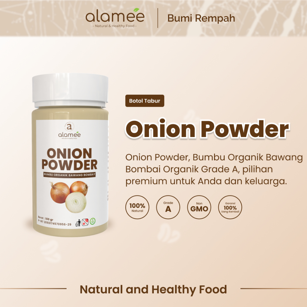 

ALAMEE Bawang Bombay Bubuk Onion Powder Ground Spice Bumbu Bombai Dapur Organik Tanpa Campuran 250g