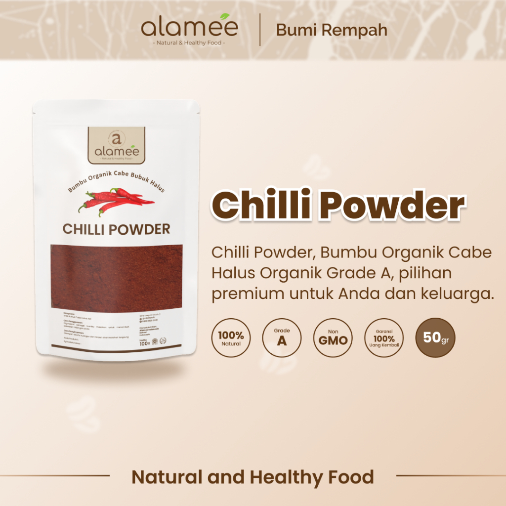 

ALAMEE Bumbu Cabe Cabai Bubuk Kering Halus Pedas Chilli Seasoning Powder Cabai Rempah Murni Asli Dapur 50g