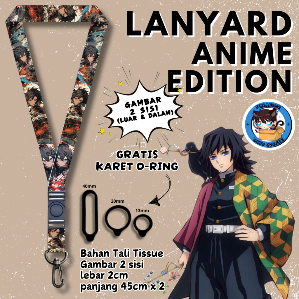 

Lanyard Panjang Anime 2 Sisi / Giyu Kimetsu No Yaiba / gantungan kunci layard keychain