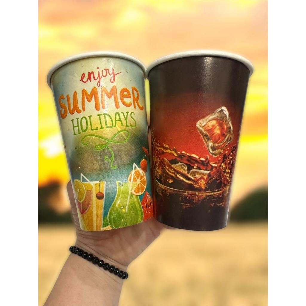 Gelas Kertas Jus Paper Cup 16 Oz Motif RANDOM Isi 50 Pcs