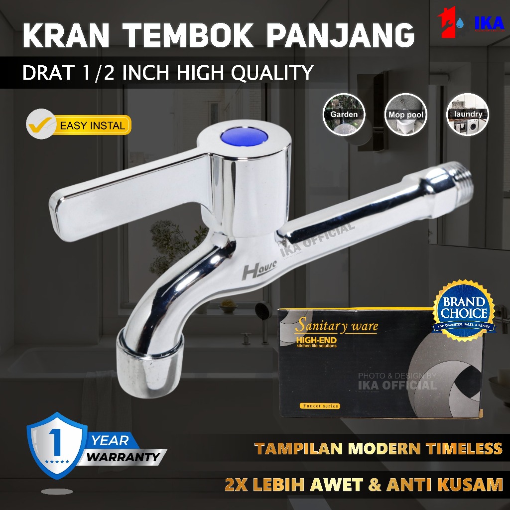 Kran PANJANG 1/2 HAUSE / Keran Air HAUSE PANJANG 1/2 INCH / Kran Tembok VOLK 1/2" / Kran Keran