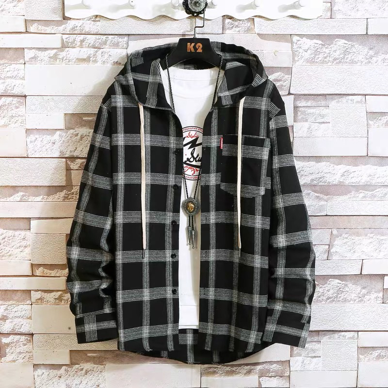 Kemeja Flanel Hoodie Berkupluk Premium Motif Kotak-Kotak Terbaru Terpopuler [ Pria & Wanita ]Best Se