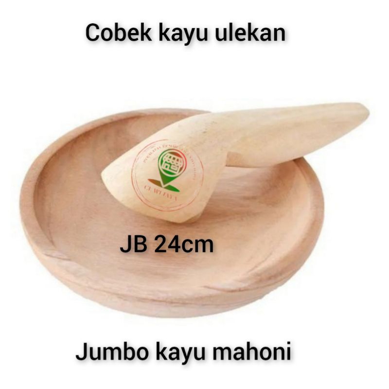 Gratis cobek kayu jumbo plus ulekan 24cm bahan kayu mahoni premium / cobek dapur