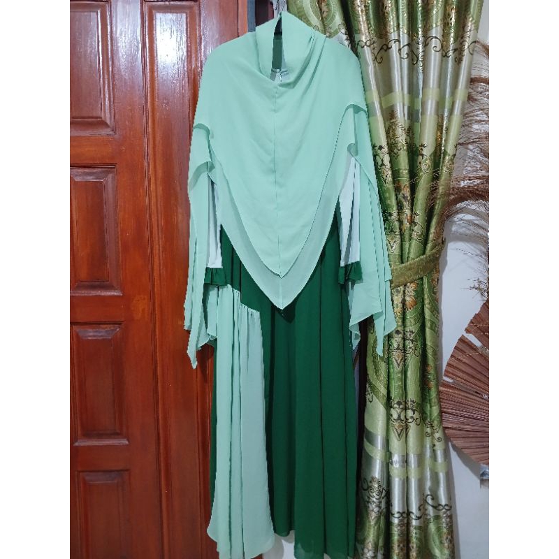 Preloved Set Gamis ceruty mix jersey bagus murah