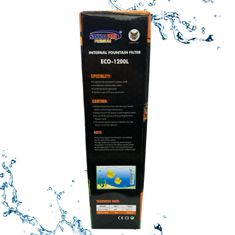 SAKKAI PRO ECO 1200L POMPA AQUARIUM INTERNAL FOUNTAIN FILTER