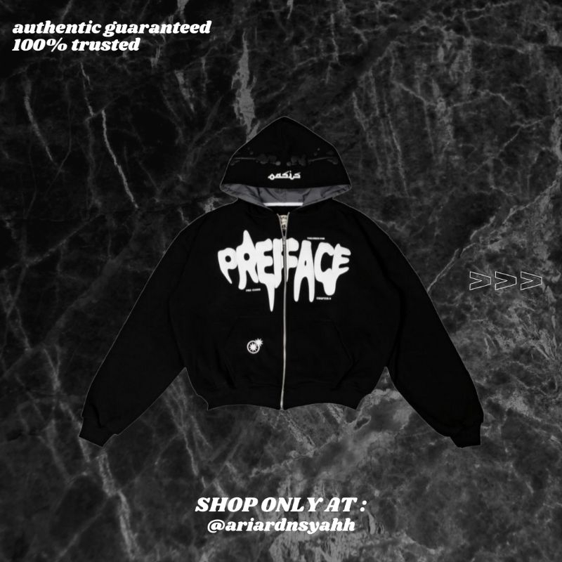 [100% ORIGINAL] PREFACE OASIS BLACK ZIP HOODIE (BOXY CUT) // PREFACE 4TH ANNIVERSARY BAGGY PANTS (LI