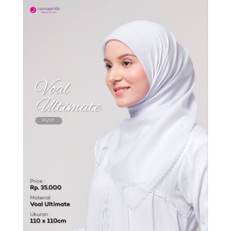 Rauna Hijab Voal Ultimate Putih/Voal Rgd 83C/Jilbab Segiempat Polos Putih/Segiempat size 110x110