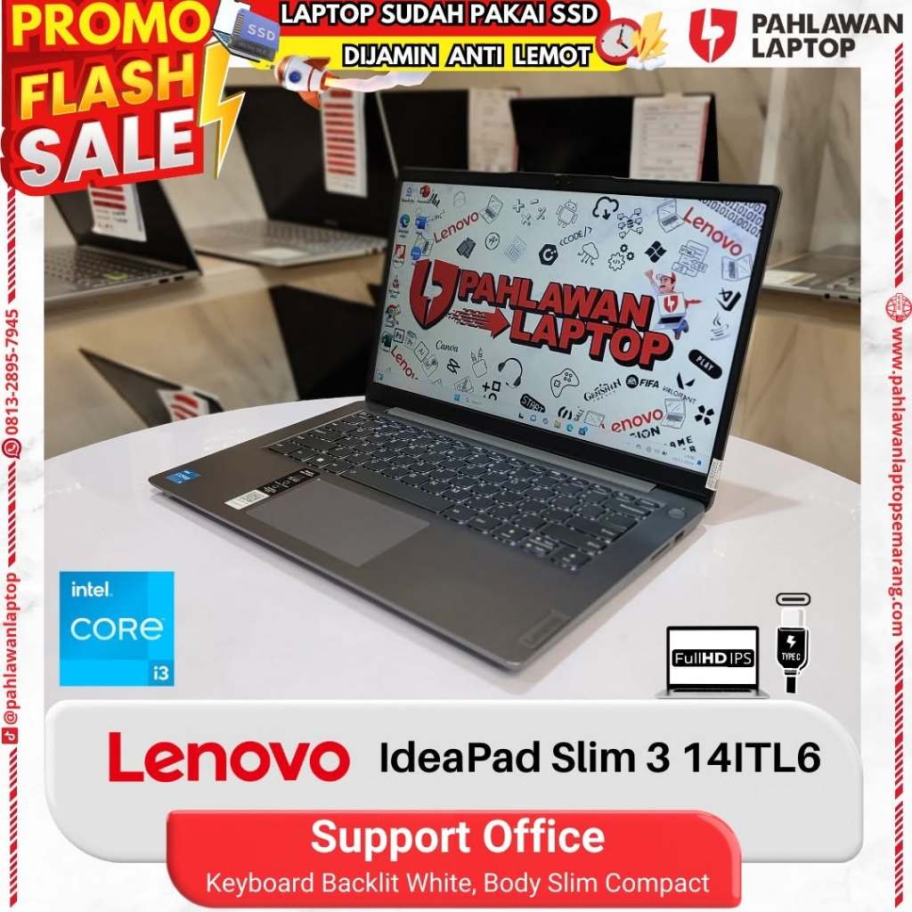 LAPTOP  LENOVO IdeaPad Slim 3 14ITL6 Core i3 gen 11 RAM 8GB SSD 256GB Body Slim