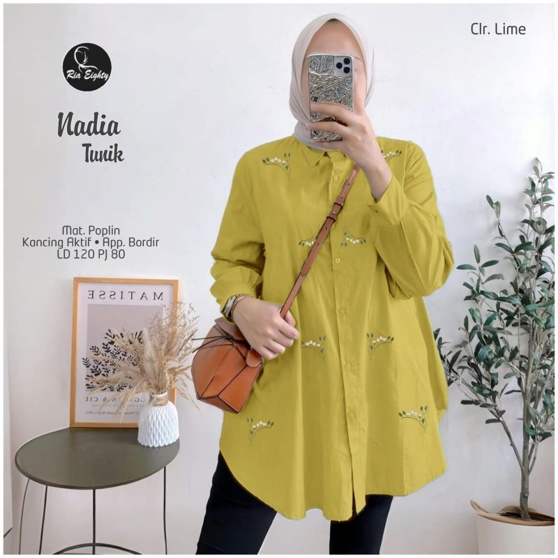 NADIA / TUNIK JUMBO WANITA / BAHAN KATUN POPLIN APP BORDIR / TUNIK POLOS