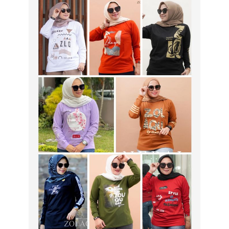 BAJU ATASAN KAOS DISTRO ZOLAQU POLOS TSHIRT MIX GRADE A TERLENGKAP ALL SIZE ZLQ WANITA LENGAN PANJAN