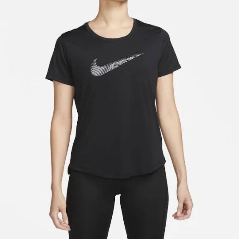 Nike Dri-FIT Women's Swoosh Short Sleeve Running Top Kaos Olahraga Wanita FB4697-010 Hitam Size XL O