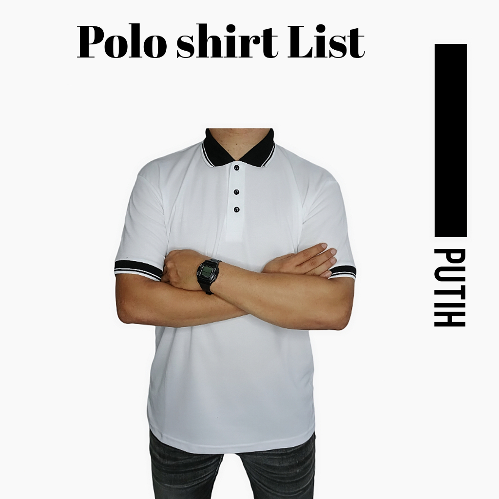 Baju Kaos Kerah Polos Kombinasi List Lengan Pendek Berkerah Pria Wanita Kaos Polo Putih