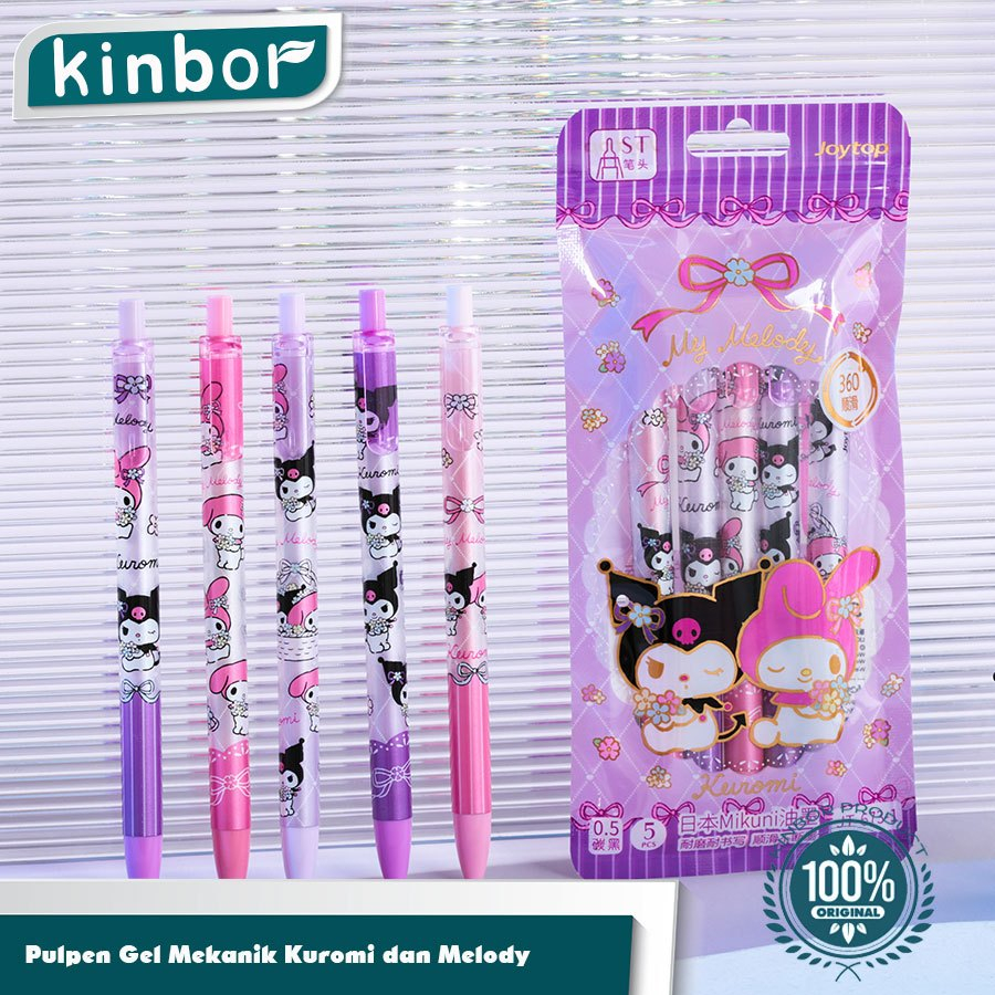 

5PCS Gel Pen Sanrio 0.5mm Tinta Hitam / Pulpen Tekan Kuromi Melody Cinamoroll