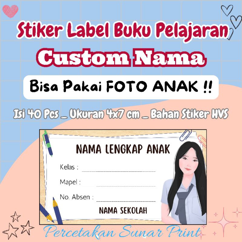 

stiker label nama buku pelajaran CUSTOM FOTO