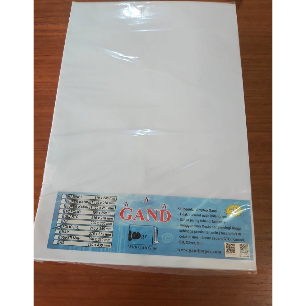 

KODE I8WSQ Amplop Putih GAND F4Folio Seal 1 Gram 1 pack 1 lembar