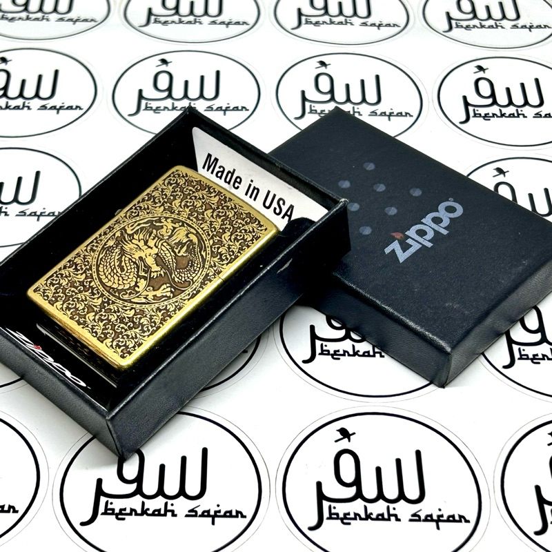 Zippo Gold Dragon Shaolin Monks Engraved Original