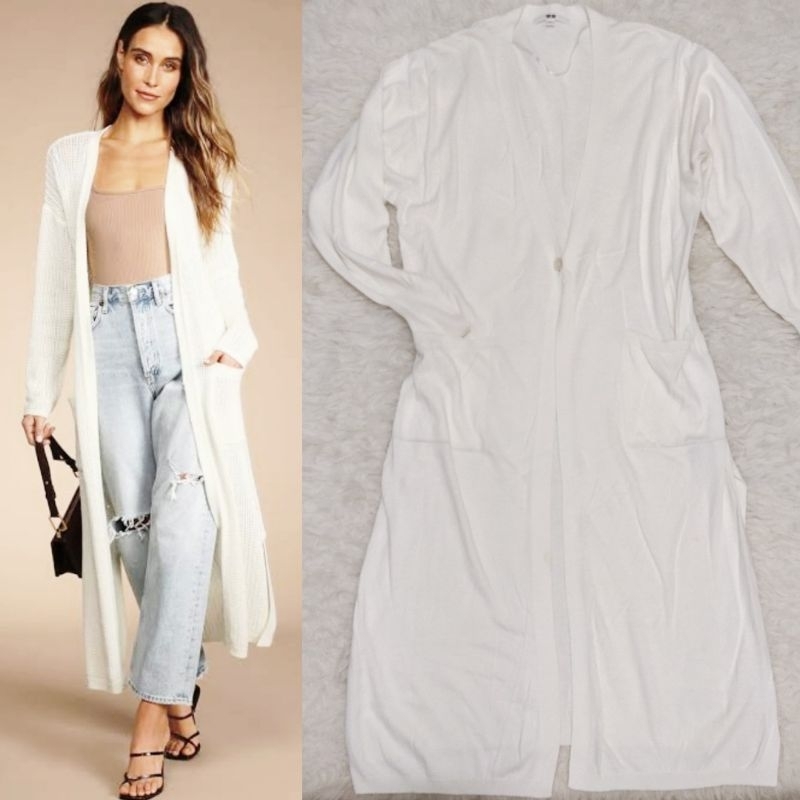 Uniqlo Long White Cardi / Cardigan panjang putih