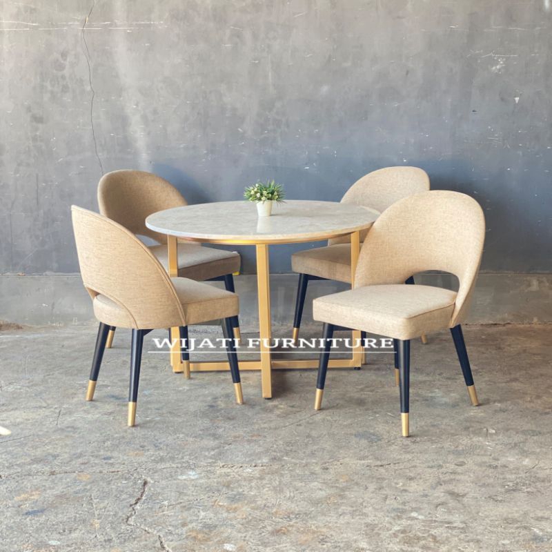 Dining Set Bulat Meja Makan Marmer Bulat Minimalis