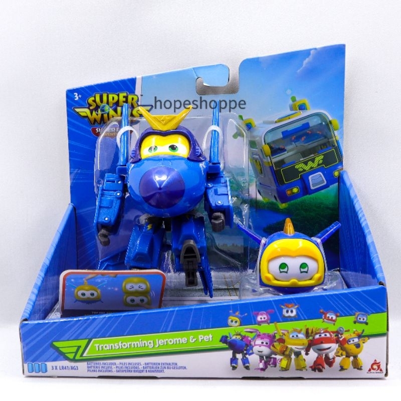Super Wings Robot Transforming Jerome Figure and Super Pet Face Changers Original Alpha Group