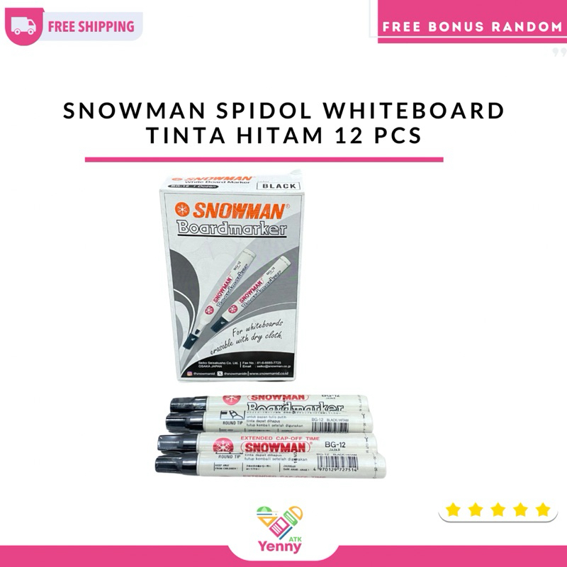 Spidol Snowman Whiteboard Tinta Hitam 1 Pack 12 (pack)