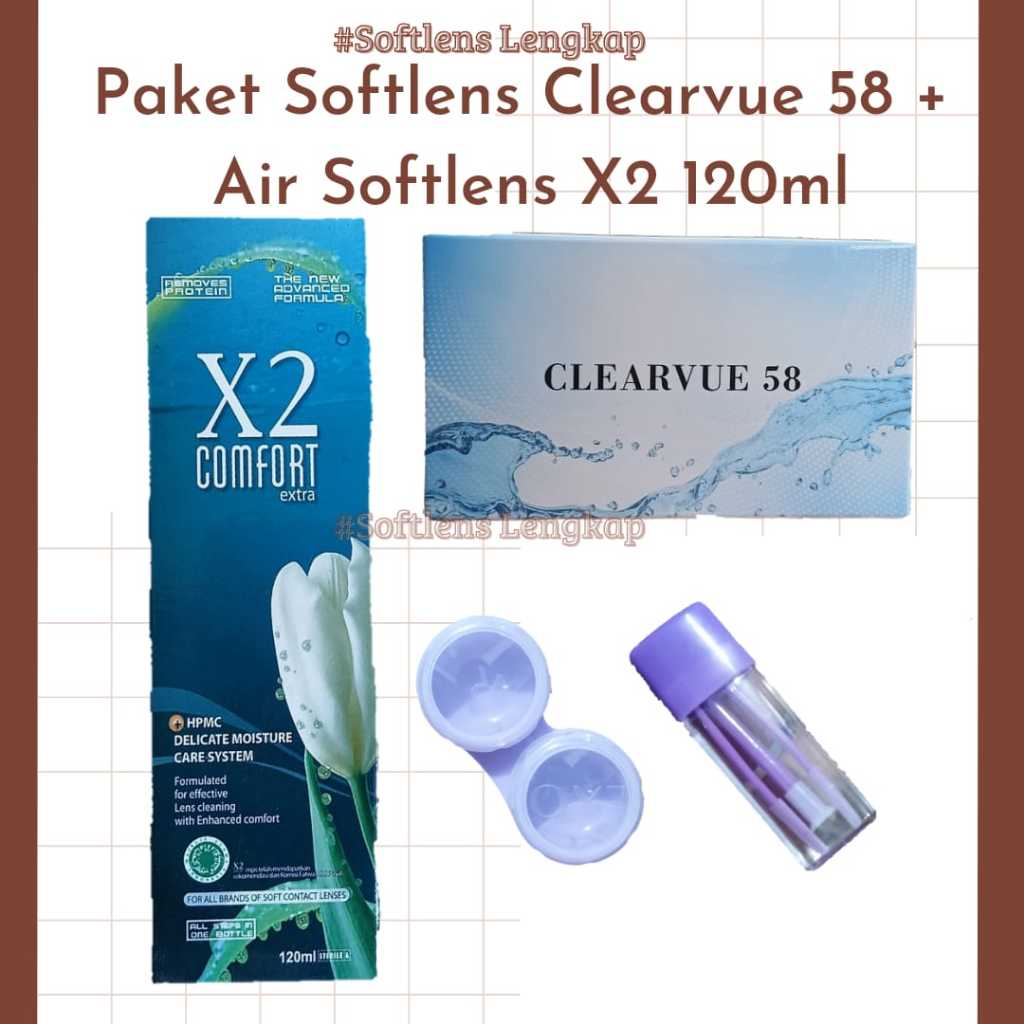 Paket Softlens Clearvue + Air Softlens X2 120ml + Pinset + Lenscase / Softlens Bening Minus