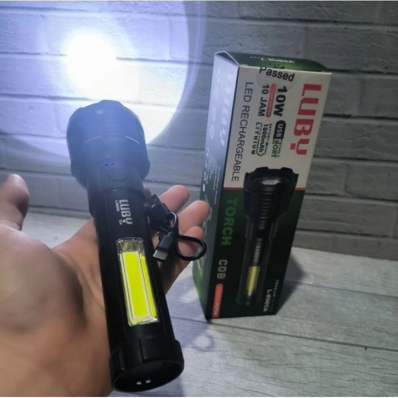Senter LUBY 10 Watt L-8965A Cahaya Putih + Emergency COB