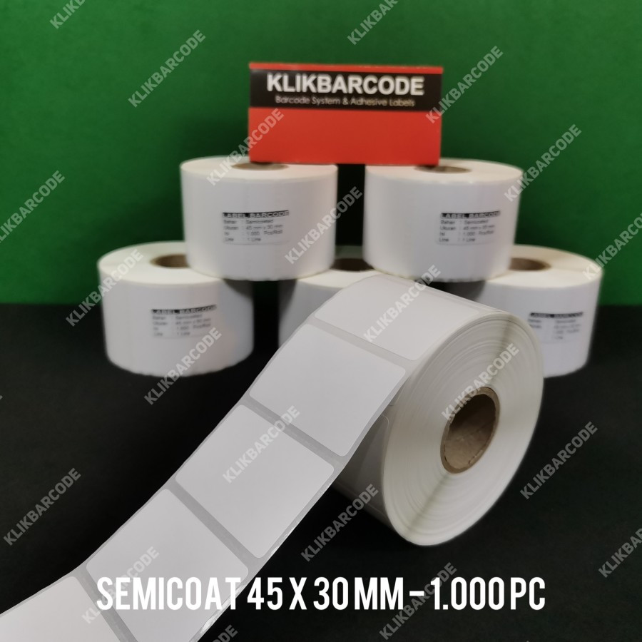 

45 X 30 SEMICOATED - 1 LINE - ISI 1.000 PCS || CORE 1" || LABEL BARCODE PAKAI RIBBON THERMAL TRANSFER STIKER LABEL SEMICOATED