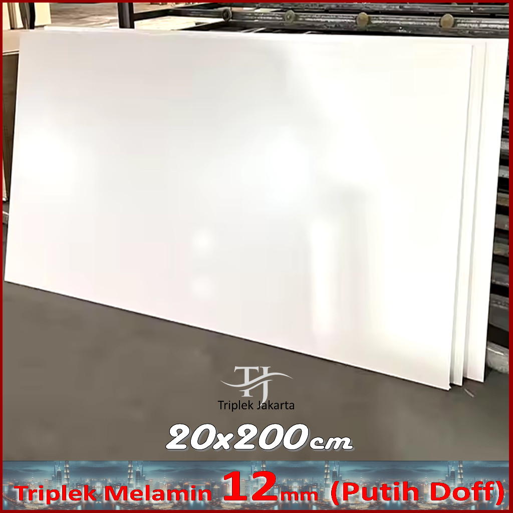 Triplek Melamin 12mm 20x200 cm ( 200x20 cm | ISI 2 LEMBAR ) Triplek Putih Doff 1 Muka 12mm 20x200 cm