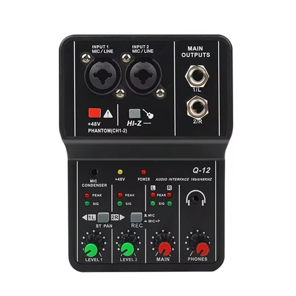TEYUN Q12 Mini Mixer Audio Profesional Eksternal - Dukungan Phantom Power 48V, Cocok untuk PC/Studio