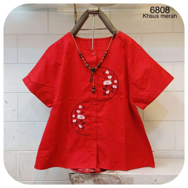 Atasan Katun Bordir 6808 - Bahan Katun Lembut dan Mudah Menyerap Keringat - Wanita, Baju