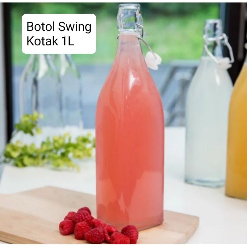 Botol Kaca Tutup Swing 1000ml KOTAK/ Botol Kaca Kombucha Kopi Susu/ Swing Glass Bottle TW-126