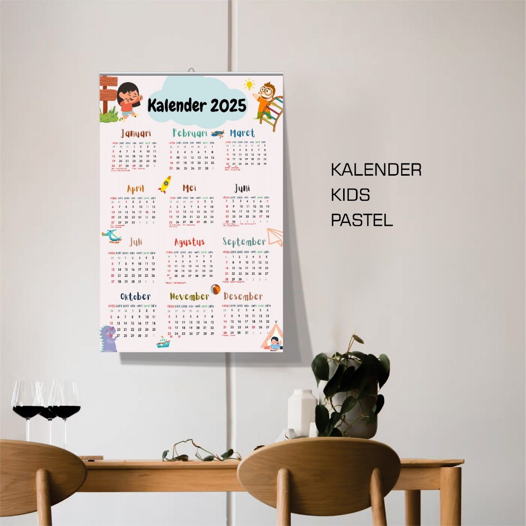 

L18Production Kalender Dinding Tahun 2025 Aesthetic 1 Lembar Jepit Besi Gantung Hiasan PajanganRumah