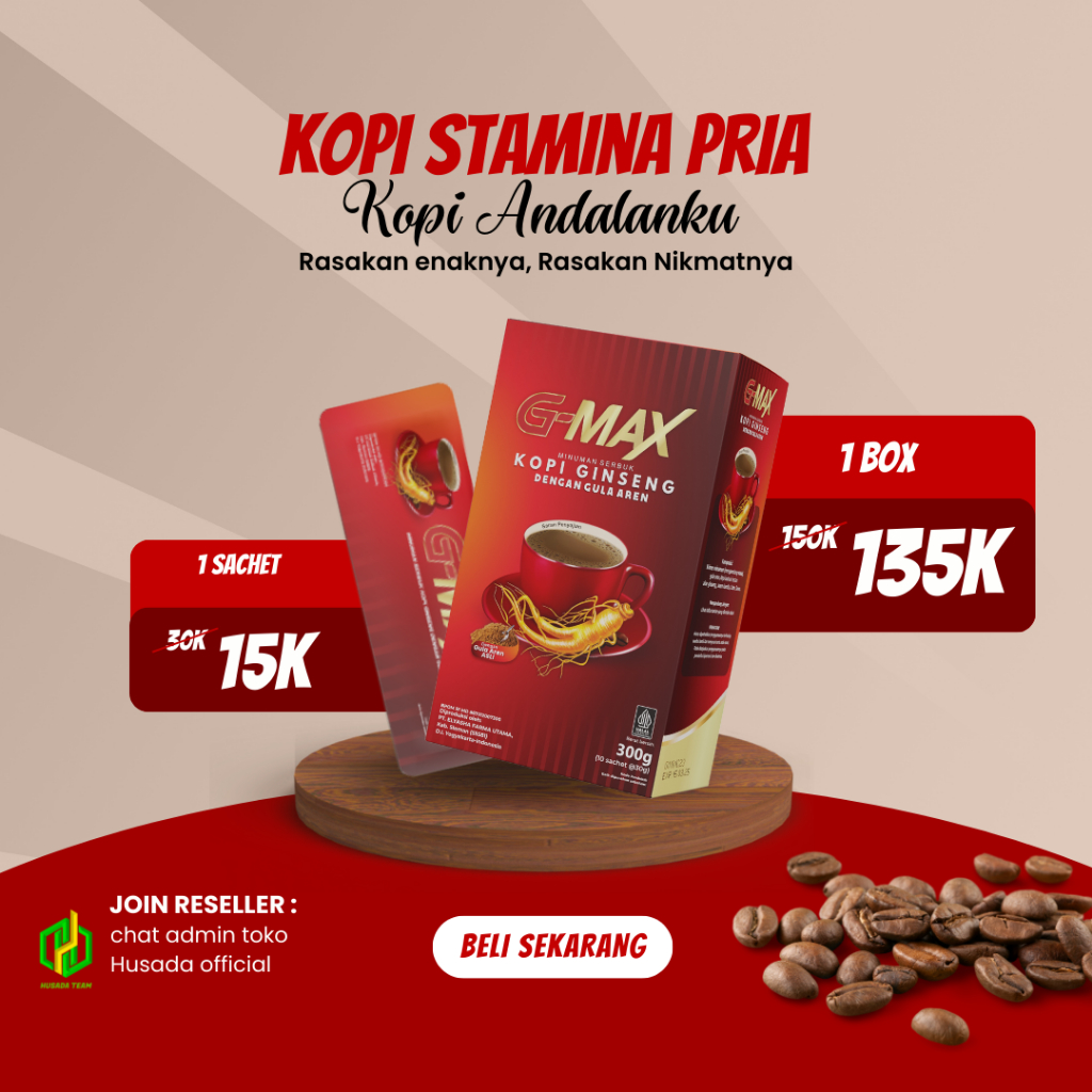 

G-MAX Kopi Ginseng Stamina Pria Dewasa Kuat Tahan Lama Original BPOM & Halal