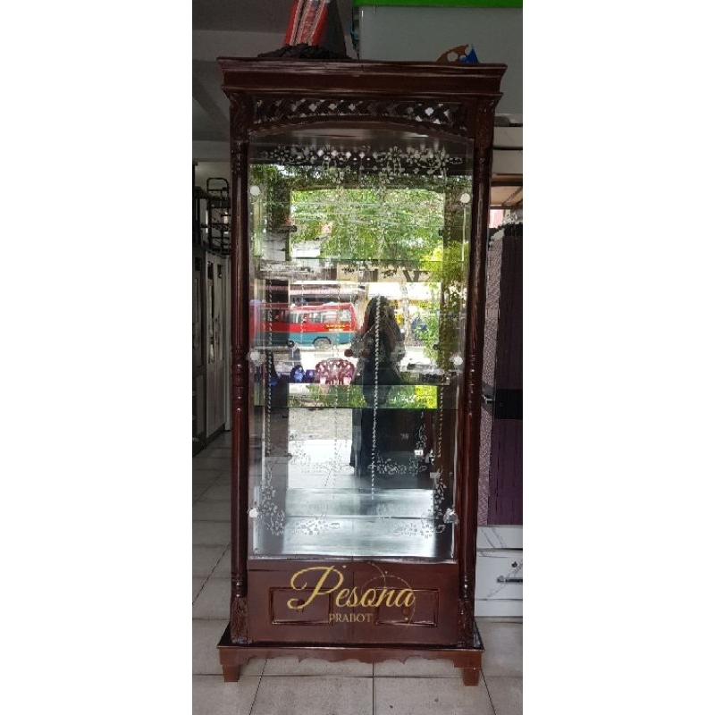 PESONA PRABOT LEMARI CRYSTAL ATAU LEMARI HIAS 2 PINTU KAYU JATI JEPARA NEW MODERN