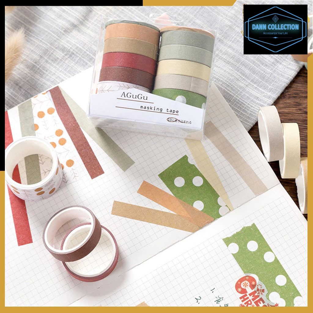 

DANN Masking Tape Set Essential Collection Basic Pattern Isi 10 Selotip Bahan Kertas Washi Tape Warna Warni DIY Scrapbook Journal