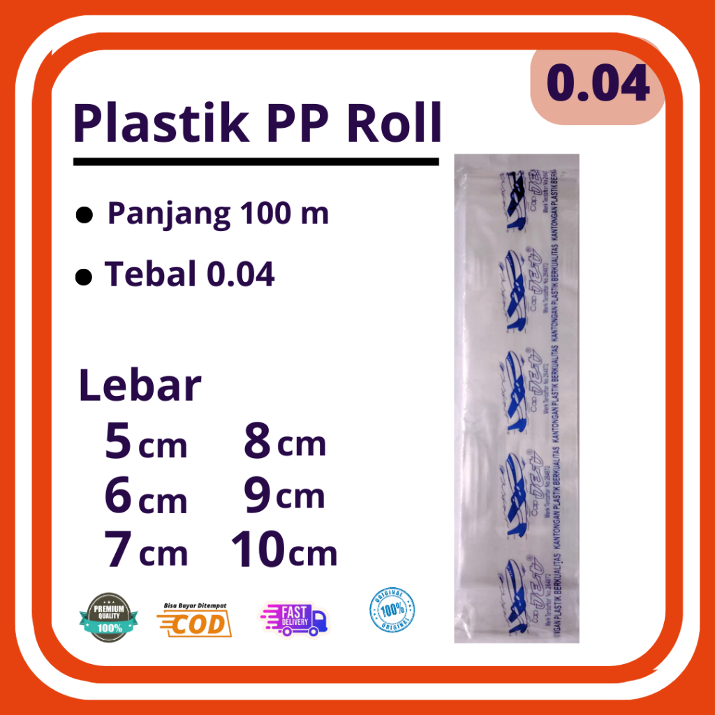 Plastik PP Roll Rol Tebal 0.04 Ukuran Lebar 5 6 7 8 9 10 cm PP Panjang 100 m Bening Transparan
