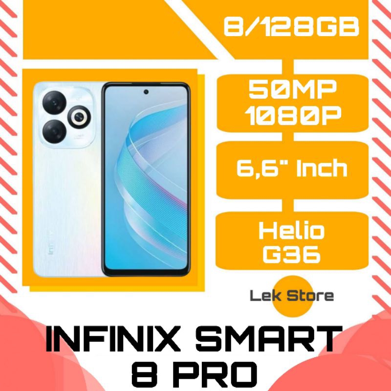 INFINIX SMART 8 PRO RAM 8/128GB -- GARANSI RESMI - FREE AKSESORIS - SMARTPHONE