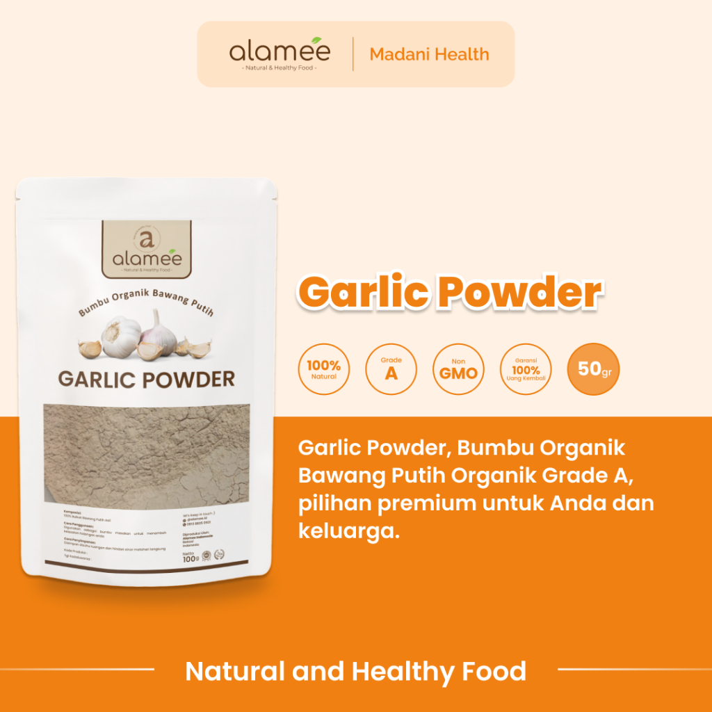 

ALAMEE Bawang Putih Bubuk Garlic Seasoning Powder Bumbu Masak Dapur Organik Rempah Rimpang Asli 50g