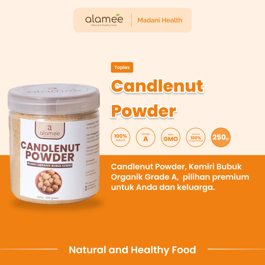 

ALAMEE Kemiri Bubuk Candlenut Seasoning Powder Bumbu Dapur Organik Masak Murni Tanpa Campuran 250g
