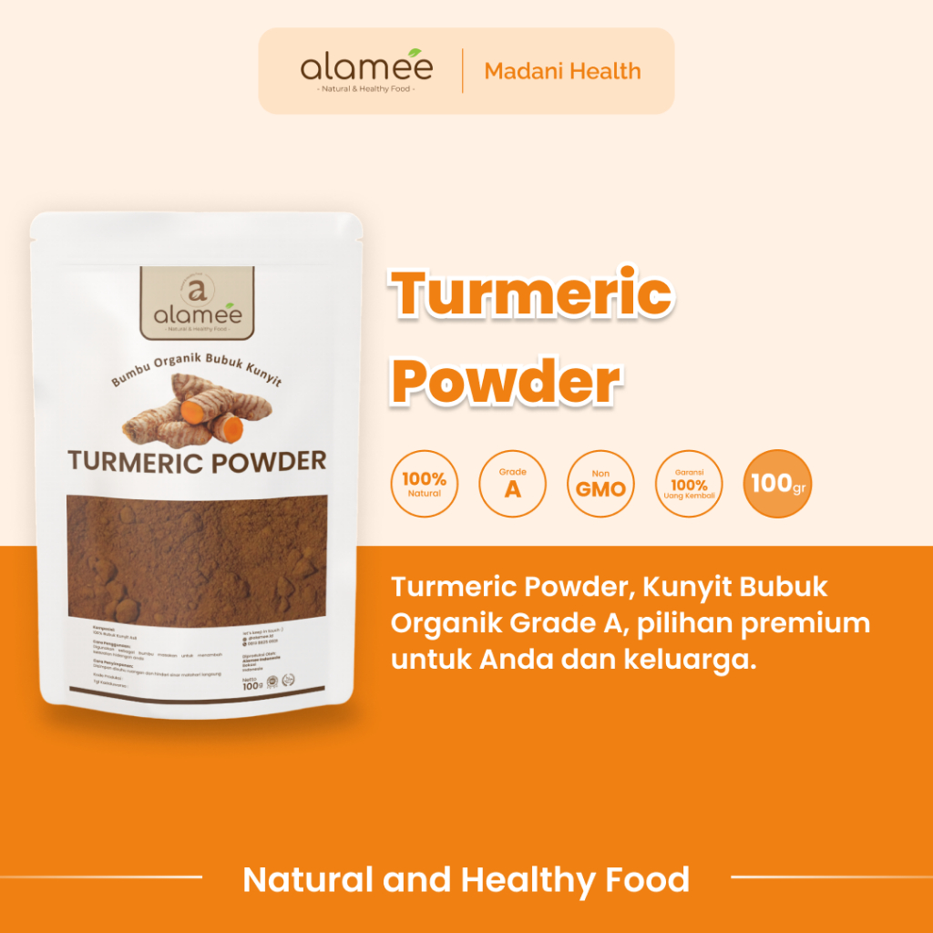 

ALAMEE Kunyit Bubuk Turmeric Seasoning Powder Ground Bumbu Dapur Instan Organik Murni Asli 100g