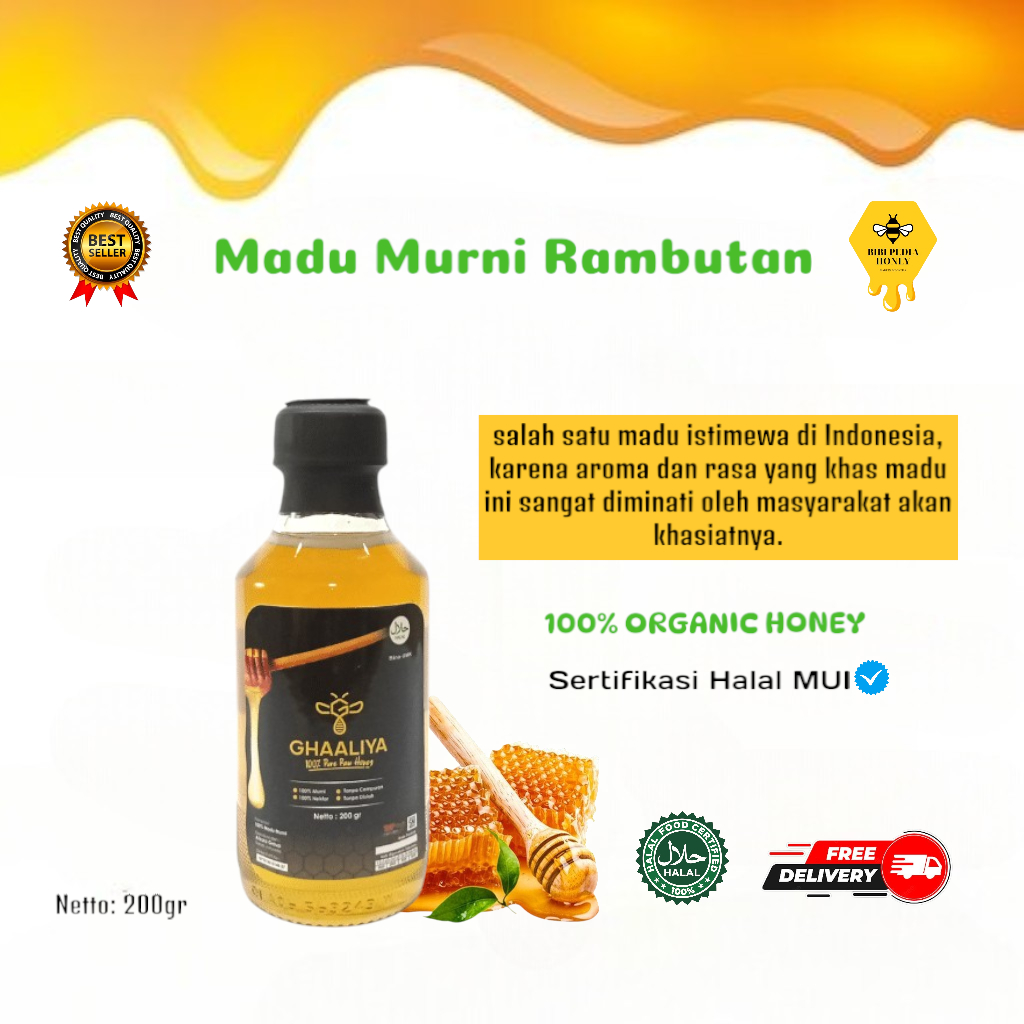 

Madu Murni Nektar Rambutan 100% Asli 200gr by Ghaaliya Madu