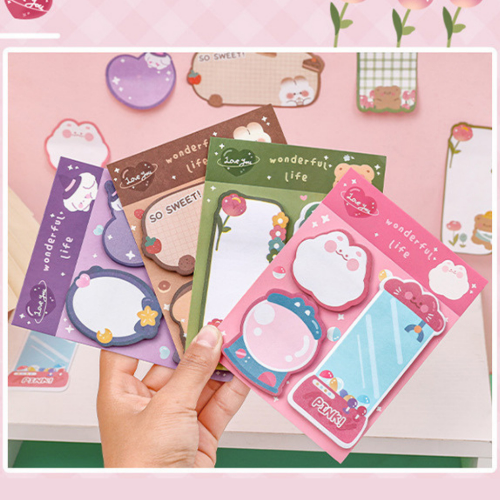 

GOJI Sticky Notes Set 3 Motif Isi 60 Lembar Memo Pad Stick Note Catatan Kertas Tempel Lucu Berwarna
