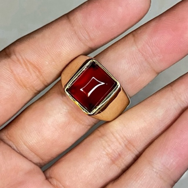 Cincin Batu Merah Siam Bangkok Model Kotak Minimalis Natural Ring Alpaka