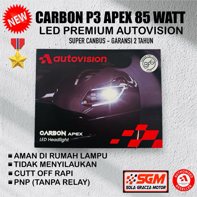 LED Mobil Carbon P3 Apex 85W Type H4/H11/HB3/H7/H1 Autovision Premium Kelas Atas.