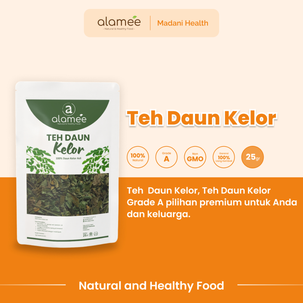 

ALAMEE Teh Daun Kelor Herbal Alami Moringa Tea Flower Asli Kering Organik Siap Seduh Minum 25gr