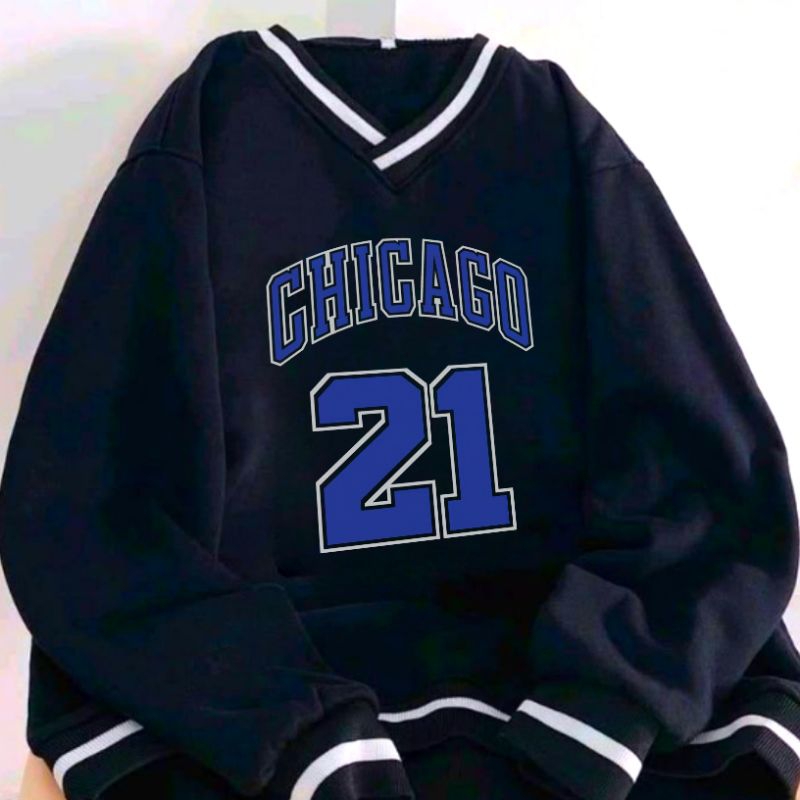 SWEATER V NECK CHICAGO 21 OVERSIZE S-6XL JUMBO FLEECE UNISEX